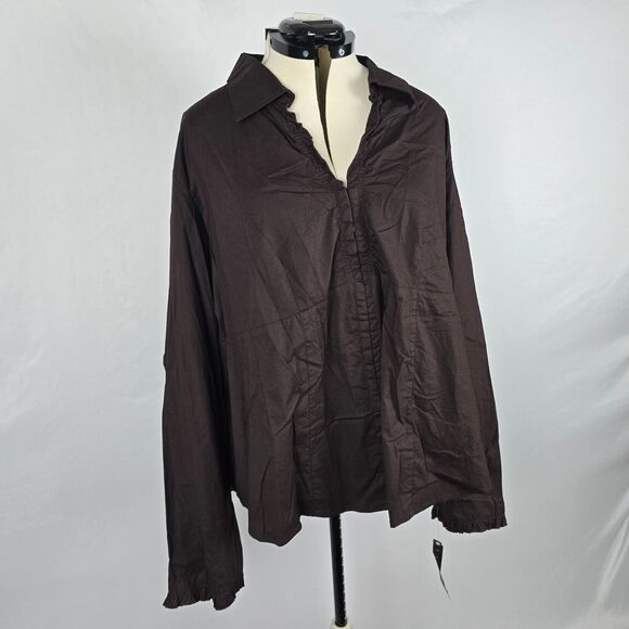 ALC Woman Blouse Women's 3X Brown Ruffles Collar Long Sleeve Hook & Eye NWT - Picture 12 of 12